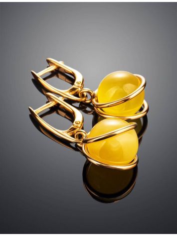Charming Gold-Plated Earrings With Bright Yellow Amber The Flamenco, image , picture 2