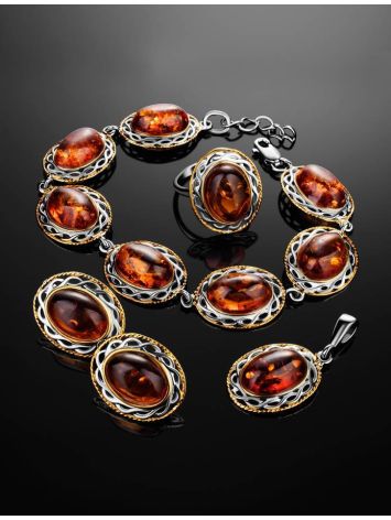 Кольцо из коньячного янтаря в ажурной оправе с позолотой «Вавилон» 17, Ring Size: 13 / 22, image , picture 5