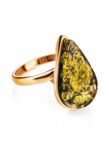 Gold Plated Amber Ring The Pulse, Ring Size: Adjustable, image , picture 3