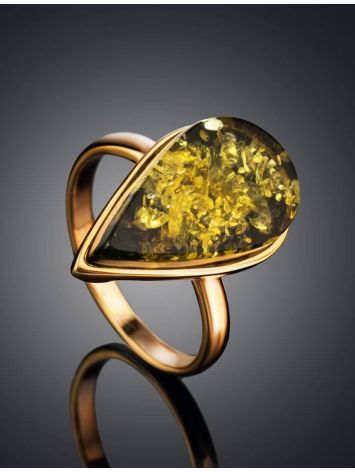 Gold Plated Amber Ring The Pulse, Ring Size: Adjustable, image , picture 2