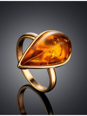 Gold Plated Cognac Amber Ring The Pulse, Ring Size: Adjustable, image , picture 2