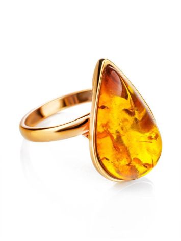 Gold Plated Cognac Amber Ring The Pulse, Ring Size: Adjustable, image , picture 4