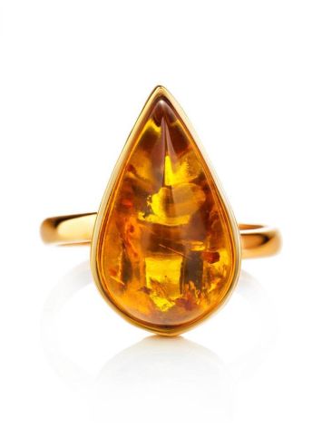 Gold Plated Cognac Amber Ring The Pulse, Ring Size: Adjustable, image , picture 5