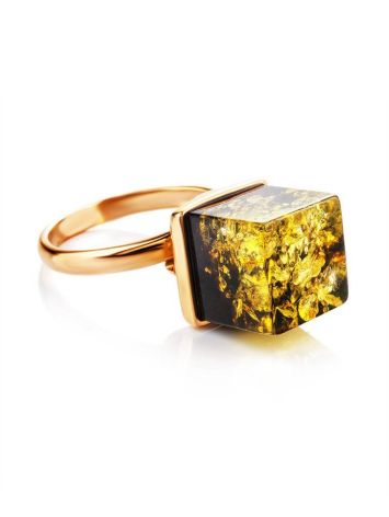 Gold-Plated Adjustable Ring With Green Amber The Sugar, Ring Size: Adjustable, image , picture 4