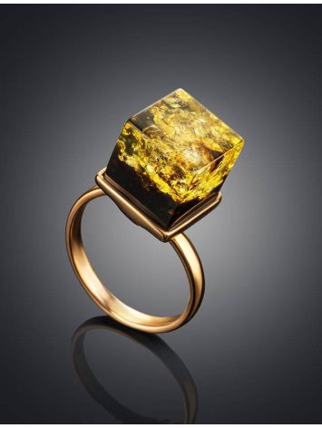 Gold-Plated Adjustable Ring With Green Amber The Sugar, Ring Size: Adjustable, image , picture 2