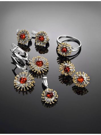 Silver Latch Back Earrings With Cognac Amber The Barbados, image , picture 4