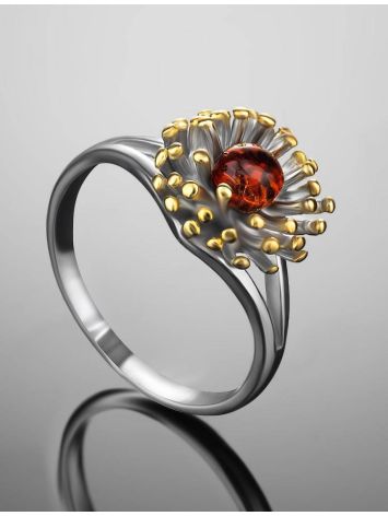 Cognac Amber Ring In Gold Plated Silver The Barbados, Ring Size: 12 / 21.5, image , picture 2