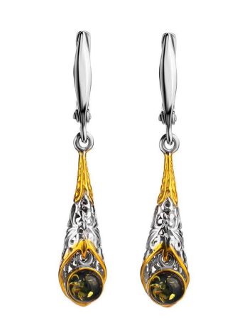 Filigree Gold Plated Dangles With Green Amber The Roxanne, image 