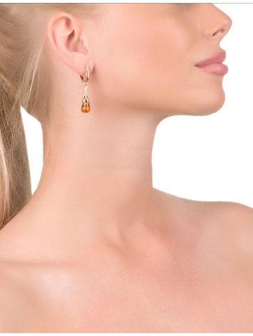 Cognac Amber Earrings In Gold-Plated Silver The Roxanne, image , picture 4