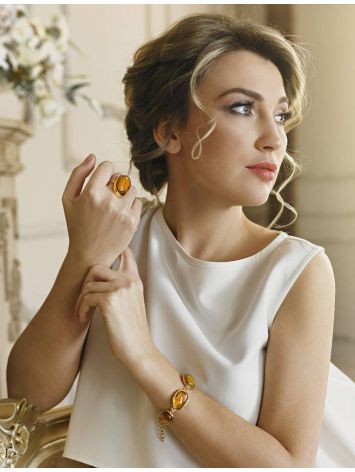 Amber With Inclusions Cocktail Ring In Gold Plated Silver The Clio, Ring Size: Adjustable, image , picture 4