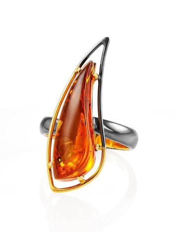 Handcrafted Gold-Plated Silver Ring With Cognac Amber The Palladio, Ring Size: Adjustable, image , picture 3
