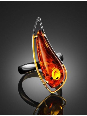 Handcrafted Gold-Plated Silver Ring With Cognac Amber The Palladio, Ring Size: Adjustable, image , picture 2
