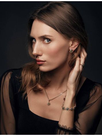 Gold-Plated Earrings With Green Amber The Helios, image , picture 4