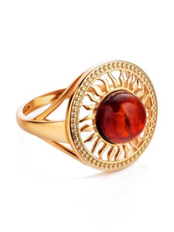 Cocktail Amber Ring In Gold-Plated Silver The Helios, Ring Size: 6.5 / 17, image , picture 3
