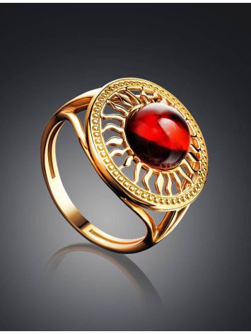 Cocktail Amber Ring In Gold-Plated Silver The Helios, Ring Size: 6.5 / 17, image , picture 2