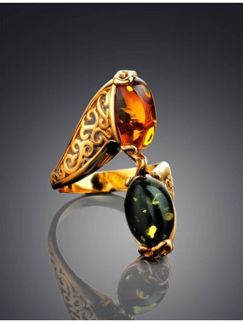 Multicolor Amber Ring In Gold-Plated Silver The Casablanca, Ring Size: 6 / 16.5, image , picture 2