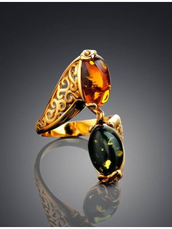 Multicolor Amber Ring In Gold-Plated Silver The Casablanca, Ring Size: 10 / 20, image , picture 2