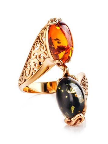Multicolor Amber Ring In Gold-Plated Silver The Casablanca, Ring Size: 10 / 20, image , picture 3
