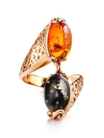 Multicolor Amber Ring In Gold-Plated Silver The Casablanca, Ring Size: 6 / 16.5, image , picture 4