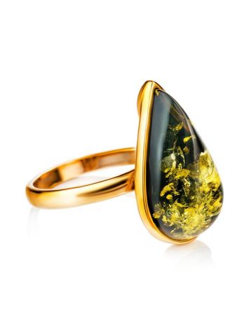 Green Amber Adjustable Ring In Gold Plated Silver The Pulse, Ring Size: Adjustable, image , picture 3