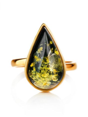Green Amber Adjustable Ring In Gold Plated Silver The Pulse, Ring Size: Adjustable, image , picture 4