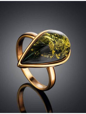 Green Amber Adjustable Ring In Gold Plated Silver The Pulse, Ring Size: Adjustable, image , picture 2