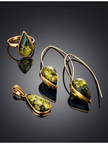 Green Amber Adjustable Ring In Gold Plated Silver The Pulse, Ring Size: Adjustable, image , picture 5