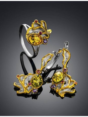 Gold Plated Ring With Green Amber And Crystals The Beatrice, Ring Size: 13 / 22, image , picture 6