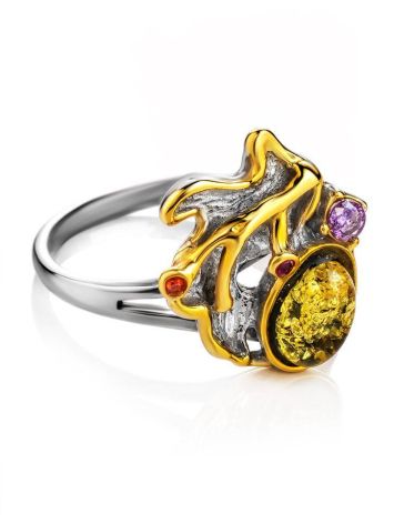 Gold Plated Ring With Green Amber And Crystals The Beatrice, Ring Size: 13 / 22, image , picture 3