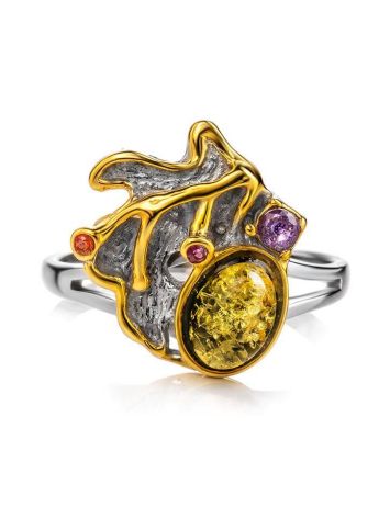 Gold Plated Ring With Green Amber And Crystals The Beatrice, Ring Size: 13 / 22, image , picture 5