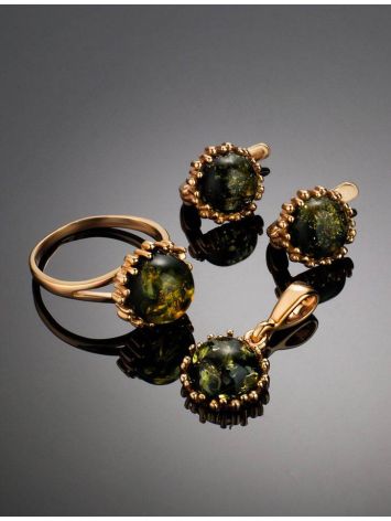 Gold-Plated Ring With Green Amber The Brunia, Ring Size: 13 / 22, image , picture 6