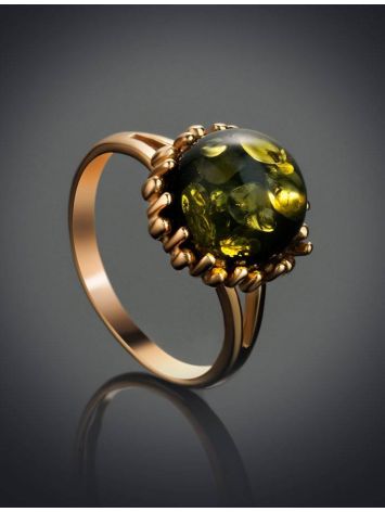 Gold-Plated Ring With Green Amber The Brunia, Ring Size: 5.5 / 16, image , picture 2