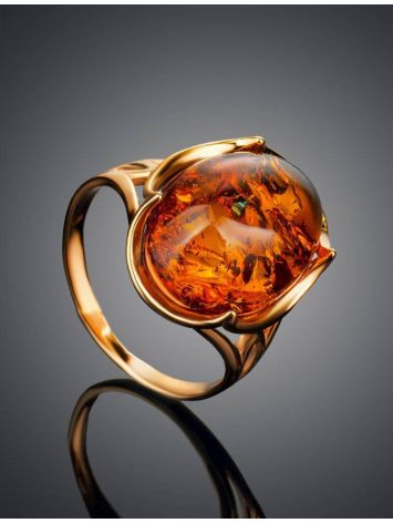 Bold Gold-Plated Ring With Cognac Amber The Lyon, Ring Size: 5.5 / 16, image , picture 2