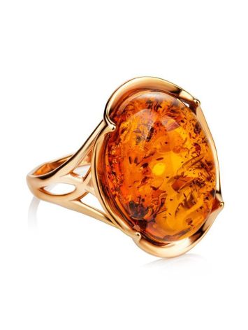 Bold Gold-Plated Ring With Cognac Amber The Lyon, Ring Size: 5.5 / 16, image , picture 4