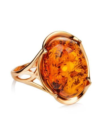 Bold Gold-Plated Ring With Cognac Amber The Lyon, Ring Size: 13 / 22, image , picture 4