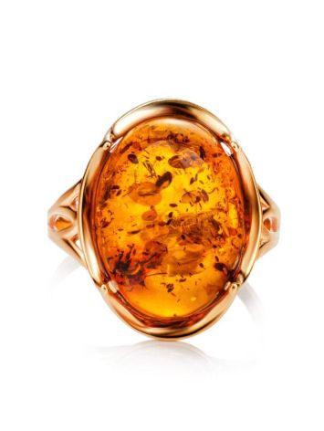 Bold Gold-Plated Ring With Cognac Amber The Lyon, Ring Size: 5.5 / 16, image , picture 5
