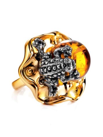 Adorable Gold-Plated Ring With Cognac Amber The Vasilisa​, Ring Size: 7 / 17.5, image , picture 4