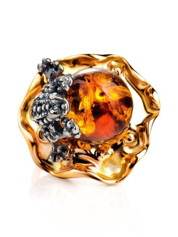 Adorable Gold-Plated Ring With Cognac Amber The Vasilisa​, Ring Size: 7 / 17.5, image , picture 5