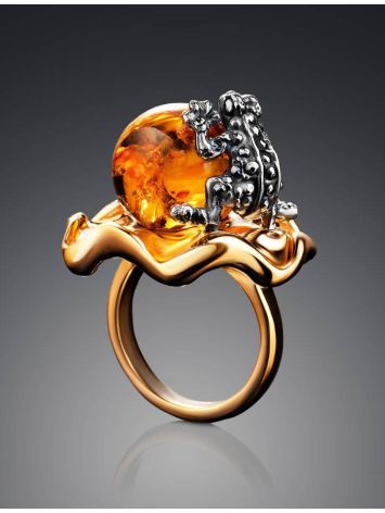 Adorable Gold-Plated Ring With Cognac Amber The Vasilisa​, Ring Size: 11 / 20.5, image , picture 2