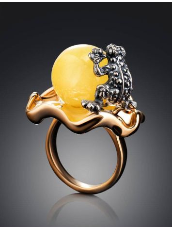 Adorable Gold-Plated Ring With Butterscotch Amber The Vasilisa​, Ring Size: 9.5 / 19.5, image , picture 2