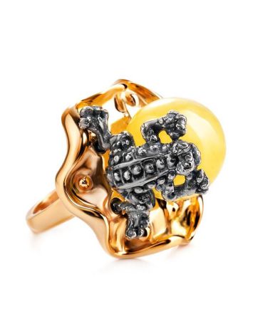 Adorable Gold-Plated Ring With Butterscotch Amber The Vasilisa​, Ring Size: 9.5 / 19.5, image , picture 4