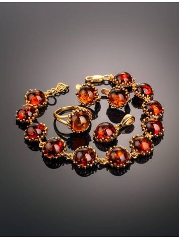 Cognac Amber Ring In Gold-Plated Silver The Brunia, Ring Size: 13 / 22, image , picture 6