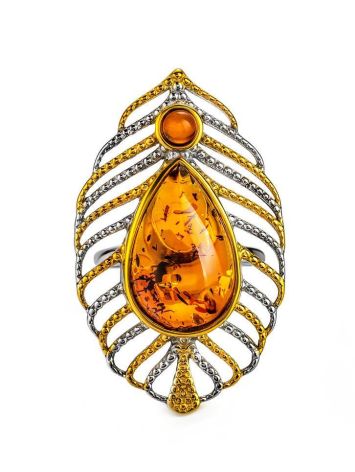 Bohemian Chic Amber Ring In Gold-Plated Silver The Peacock Feather, Ring Size: 13 / 22, image , picture 3