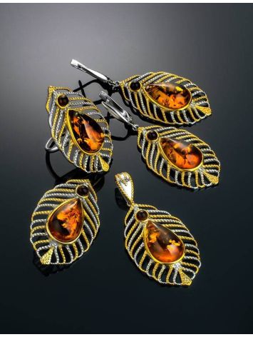 Bohemian Chic Amber Drop Earrings​ In Gold-Plated Silver The Peacock Feather, image , picture 6