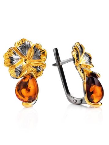 Gold-Plated Earrings With Cognac Amber The Triumph, image , picture 3