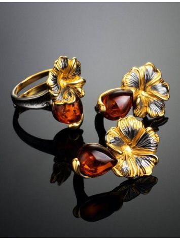 Gold-Plated Earrings With Cognac Amber The Triumph, image , picture 5
