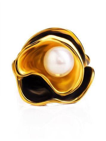Bold Gold-Plated Ring With Cultured Pearl The Turandot, Ring Size: Adjustable, image , picture 5