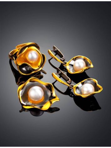 Bold Gold-Plated Ring With Cultured Pearl The Turandot, Ring Size: Adjustable, image , picture 6