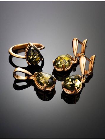 Green Amber Ring In Gold-Plated Silver The Twinkle, Ring Size: 5.5 / 16, image , picture 6
