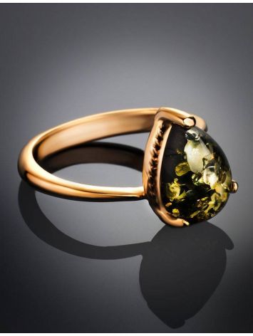 Green Amber Ring In Gold-Plated Silver The Twinkle, Ring Size: 5.5 / 16, image , picture 2